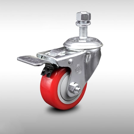 Service Caster 3 Inch SS Red Polyurethane 12mm Threaded Stem Caster with Total Lock Brake SCC-SSTSTTL20S314-PPUB-RED-M1215